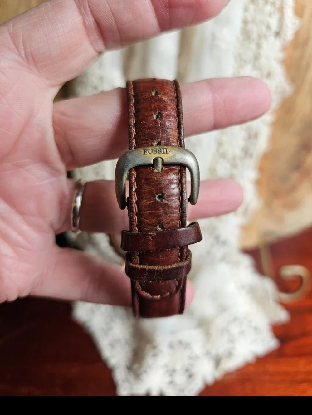 Fossil Brown Leather Strap Watch with Gold Case
